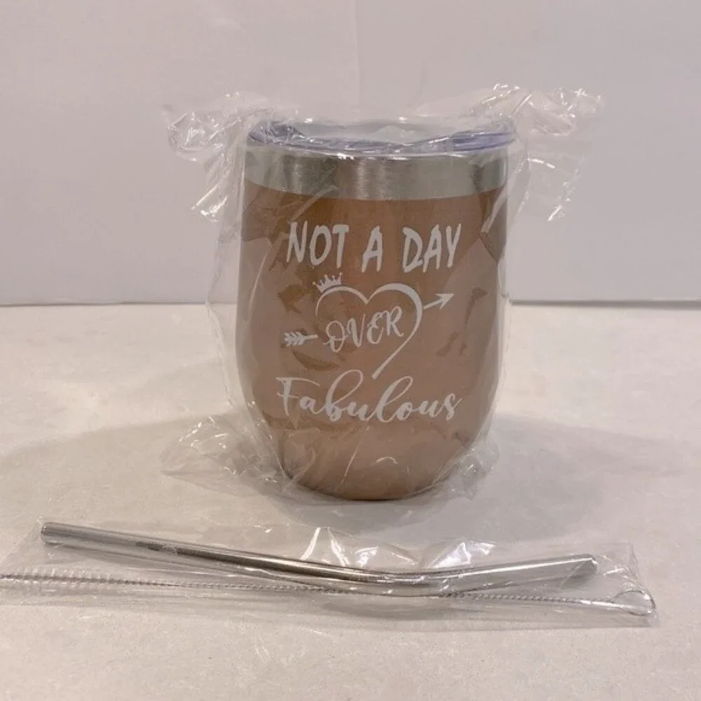Not a Day Over Fabulous! 4 Pcs Insulated Stainless Steel Tumbler Lid Straw Brush